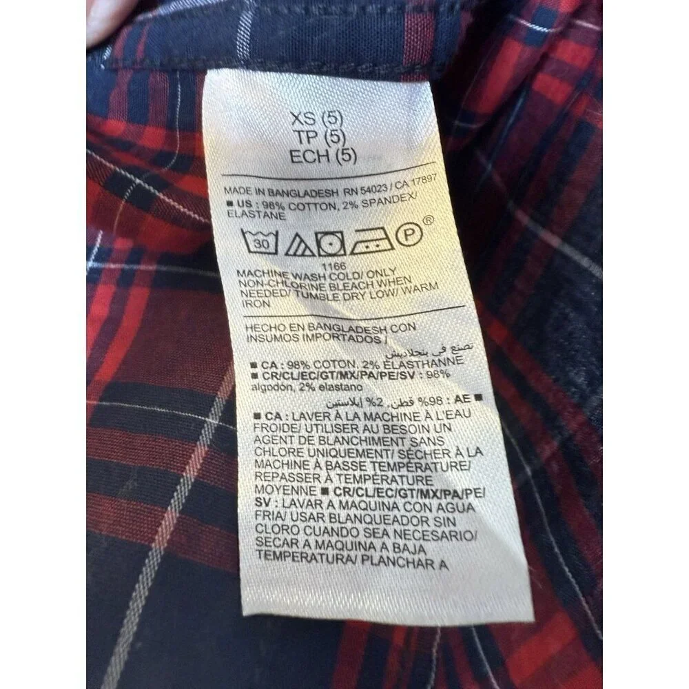 Boys Plaid Red Blue Button Down Shirt Old Navy Size XS 5 EUC